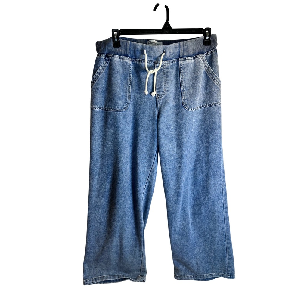 No Boundaries Crop Denim Pants L 12-14 Blue Elastic Waist Wide Leg Women